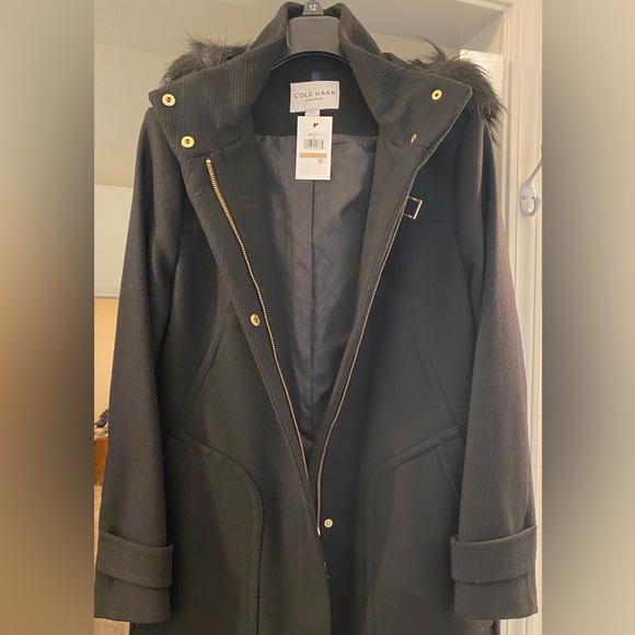 Cole Haan Woman’s Long Coat, Size 12, BLK, New, Never Worn, Tags Still On. - Picture 3 of 9